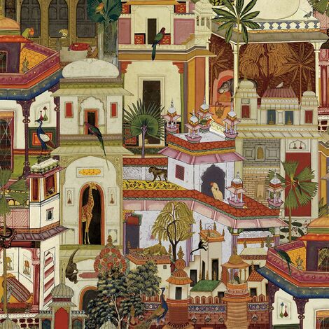 Holden Decor Animal City Multicoloured Wallpaper Buildings Tropical Trees Modern (1/4)