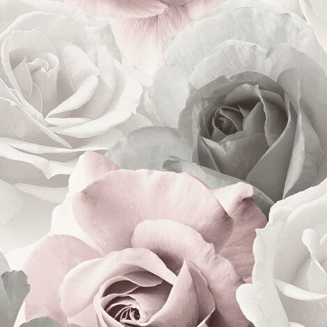 Muriva Rhoda Rose Pink Wallpaper Floral Flowers Grey White Glamorous Modern