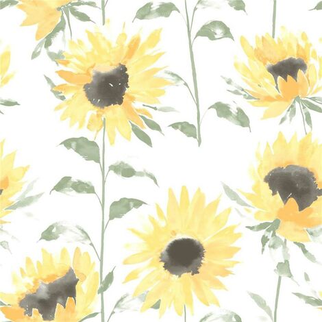 Catherine Lansfield Painted Sunflower Yellow Wallpaper Floral Flowers Textured (1/4)