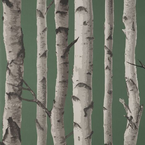 Fine Decor Birch Trees Dark Green Wallpaper Modern Contemporary Paste The Wall (1/4)