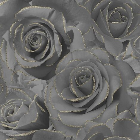 Muriva Madison Glitter Black Wallpaper Floral Rose Flower Textured Modern Gold (1/4)