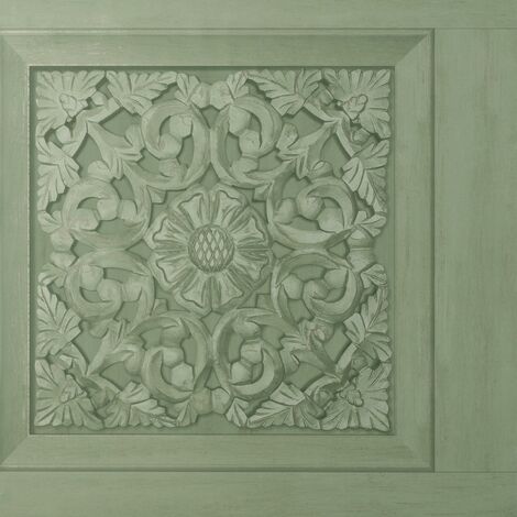 Fine Decor Carved Wood Panel Sage Green Wallpaper Modern Floral Contemporary