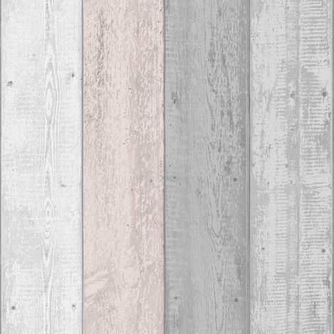 Painted Wood Panel Effect Grey Blush Wallpaper Grain Rustic Realistic Arthouse
