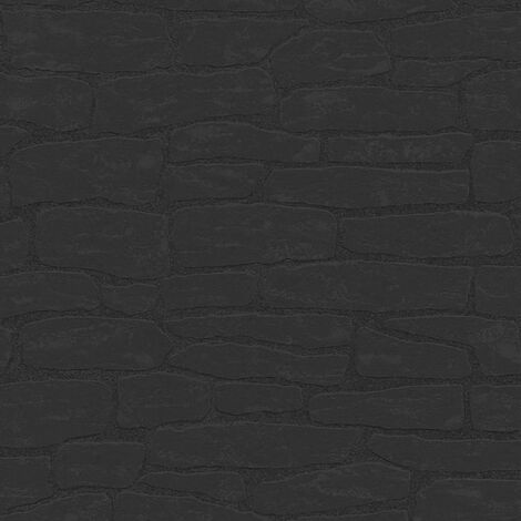 AS Creation Black Charcoal Stone Brick Wallpaper Textured Modern Paste ...