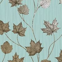 Holden Decor Maple Teal Wallpaper Metallic Gold Leaves Modern Paste The Wall