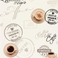Coffee Cup Wallpaper Off White Beige Typography Script Kitchen Washable Vinyl