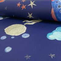 Children's Star Ship Space Man Rocket Wallpaper Silver Glitter Blue Arthouse