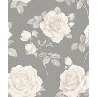 Floral Linen Effect Wallpaper Roses Flowers Grey Cream Textured Belgravia Decor