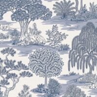 Fine Decor Zen Oriental Landscape Blue Wallpaper Naturistic Leaves Feature Wall