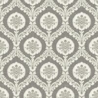 Wallquest Caspia Traditional Wallpaper Grey White Floral Acrylic Coated