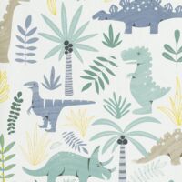 Muriva Dino Forest Kids Wallpaper Blue Duck Egg