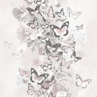 Blush Pink Grey Floral Butterfly Wallpaper Glitter Botanical Muriva Summertime