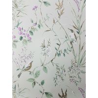 Floral Birds Wallpaper Mint Plum Metallic Flower Shimmer Fine Decor Mariko