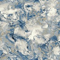 Muriva Elixir Liquid Marble Effect Wallpaper Swirls Blue Gold Metallic Shimmer