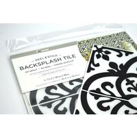 Avignon Backsplash Tiles Peel & Stick 4pcs Black White Floral Home Wall Stickers