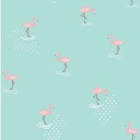 Jack 'N Rose Junior Wallpaper Flamingo Birds Teal Duck Egg Pink Kids Children Textured Vinyl