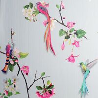 Birds Of Paradise Wallpaper Arthouse Grey Pink Floral Textured Vinyl Green