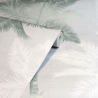 Palm Tree Luxe Grey & Duck Egg Wallpaper Trendy Modern Feature Wall High Quality