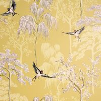 Arthouse Japanese Garden Wallpaper Ochre Yellow Lilac Birds Blossom Tree