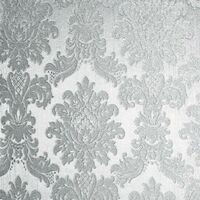 Opulence Silver Wallpaper Arthouse Metallic Foil Damask Textured Vinyl Embossed
