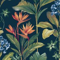 Oliana Navy Wallpaper Belgravia Decor Green Blue Floral Tropical