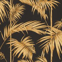 Tropical Palm Leaves Wallpaper Lola Paris Textured Fabric Black Yellow Gold