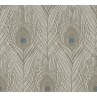 Luxury Peacock Wallpaper Bird Feather Beige Taupe Blue AS Creation