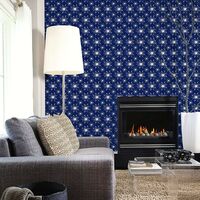 Galerie Blue And White Star Tile Effect Wallpaper Smooth Finish Wall Covering