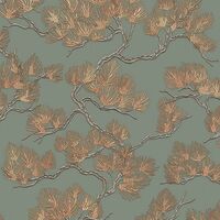 Sage Copper Pine Tree Wallpaper Textured Embossed Metallic Paste The Wall Vinyl