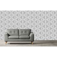 Grey White Retro Wallpaper 3D Funky Star Leaf Abstract Vintage Geometric Feature