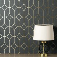 Black Gold Luxury Foil Geometric Wallpaper Fine Decor Textured Metallic Vinyl