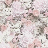 Muted Pink Flower Wallpaper Textured Vinyl White Rose Floral