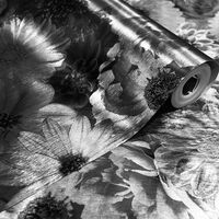 Arthouse Floral Bloom Mono Foil Metallic Wallpaper Black Silver Vinyl Flowers