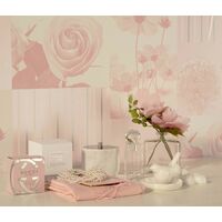 Floral Rose Wallpaper Panel Motto Stripes Pink Metallic Effect White Crown