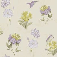 Flower Floral Leaves Birds Wallpaper Kingfisher Luxury Feature Cream Plum Holden