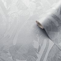 Silver Swan Wallpaper Blown Vinyl Embossed Metallic Sheen Glitter Feature Wall