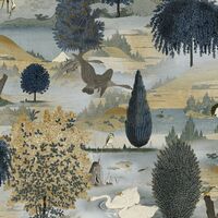Holden Decor Swan Lake Navy Ochre Wallpaper Floral Wildlife Scenic Modern