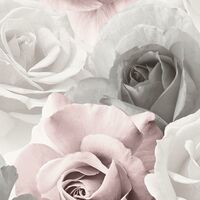 Muriva Rhoda Rose Pink Wallpaper Floral Flowers Grey White Glamorous Modern