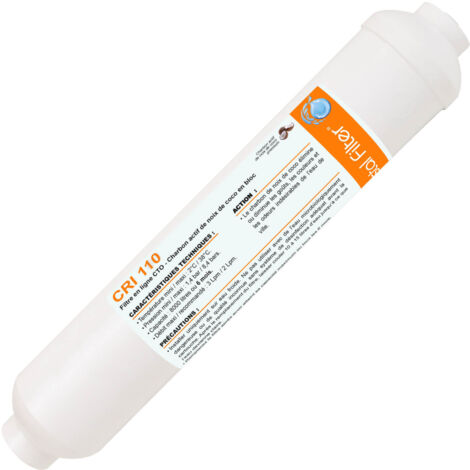 Cartouche charbon actif bloc CTO en ligne 1/4'' - Crystal Filter® CRI 110