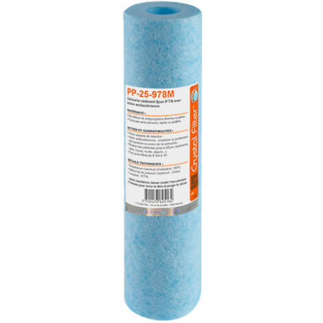 Cartouche PP-25-978M sédiment SPUN 9''7/8 - filtre 25µm - Antibactérien - Crystal Filter®