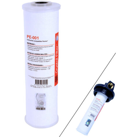 Crystal Filter – Cartouche de filtre de piscine 10'' – Finesse de filtration 20µm – Surface de filtration 25% plus grande – Compatible Permo Cristal