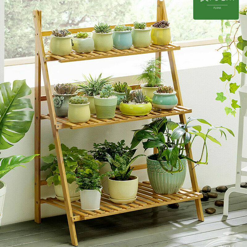 3 Tier Bamboo Plant Stand Outdoor Indoor Planter Flower Stand