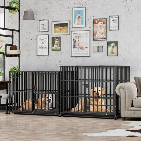 BingoPaw 2 Layers Heavy Duty Pet Dog Cage Strong Metal Crate Kennel Playpen with Wheels & Tray, 42 inch