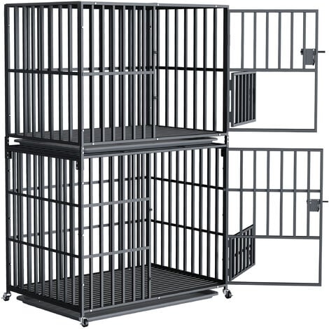 BingoPaw 2 Layers Heavy Duty Pet Dog Cage Strong Metal Crate Kennel Playpen with Wheels & Tray, 42 inch