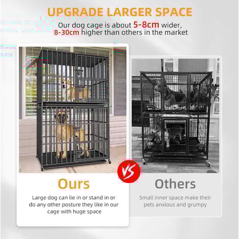 BingoPaw 2 Layers Heavy Duty Pet Dog Cage Strong Metal Crate Kennel Playpen with Wheels & Tray, 42 inch