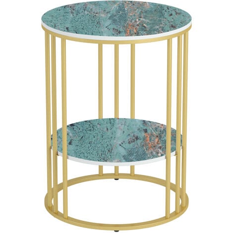 2 Tier Marble Simple Coffee Table Modern Round Sofa Side End Table Living Room, Emerald Green