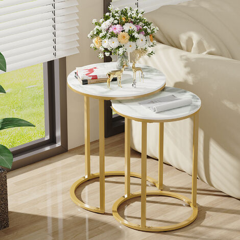Gold Round Nesting Side Table with Sintered Stone Tops