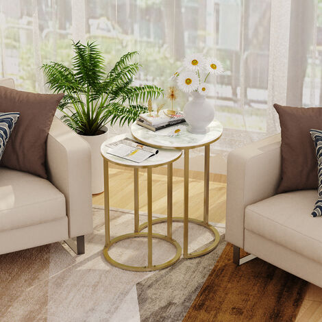 Gold Round Nesting Side Table with Sintered Stone Tops