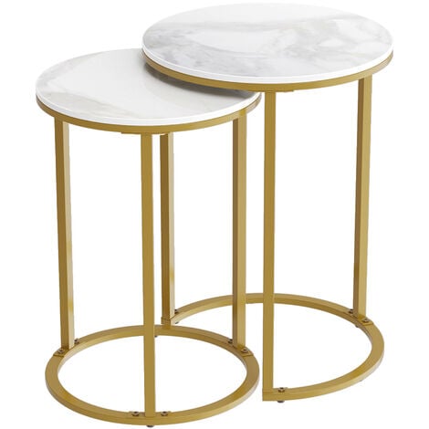 Gold Round Nesting Side Table with Sintered Stone Tops