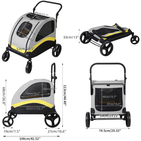 BingoPaw Foldable 4 Wheels Dog Stroller Large Pet Jogger Carrier 50kg Easily Walk in/Out